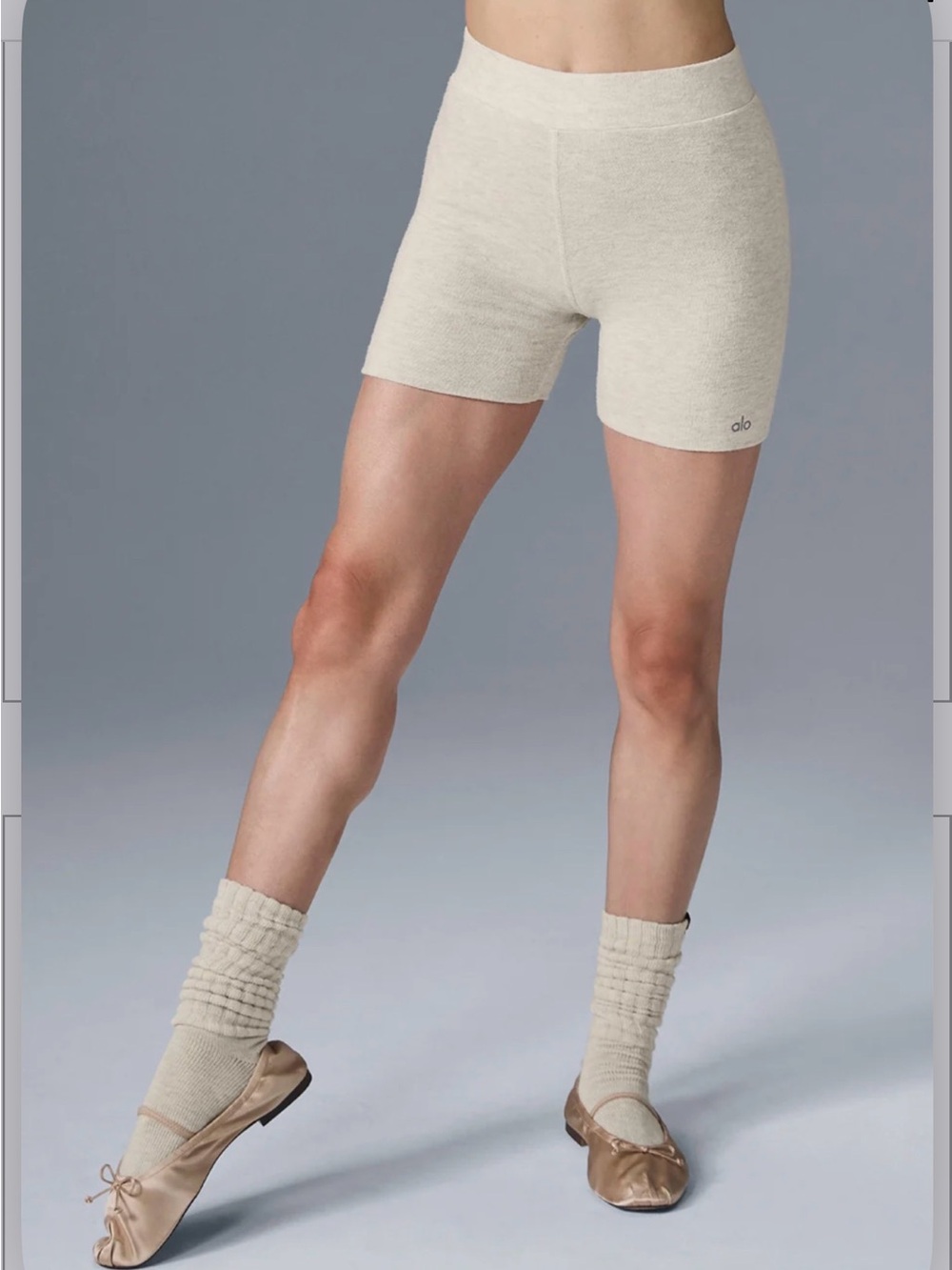ALO Yoga Cream Knit High-Rise Bike Shorts